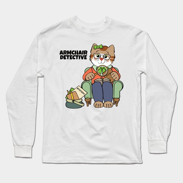 Armchair Detective Girl Cat Long Sleeve T-Shirt by Sue Cervenka